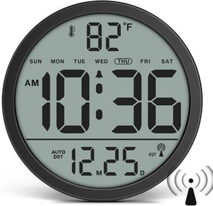 $22 Digital Atomic Wall Clock Battery Operated, 8 Inch Large Display  Never Needs Setting Clock with Date and Temp, Auto DST, Self-Setting Time, Easy to Read for Bedroom, Living Room, Office