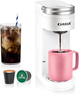 $40 CHULUX Slim Single Serve Coffee Maker for K Pod, Brew Up to 12oz Cup, White  Fast-Heating Boiler Tech, 4-Hole Needle for Richer Flavor, Adjustable Drip Tray for 7.3 Travel Mug, Portable Compact Design