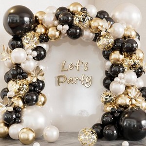 Black Gold White Balloon Arch Garland Kit, Double Stuffed Balloons  156Pcs Black and Gold Balloon Arch Kit, Pearl White Balloons, Confetti Balloons for Birthday, Graduation Party Decorations
