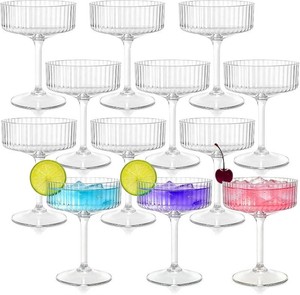 $23 Cheardia 12 Pcs Ribbed Martini Glasses, 10oz Plastic Ribbed Martini Glasses  Unbreakable Vintage Champagne Deco Coupe Glasses Set for Wine Margarita Bar Supplies Wedding Party Birthday, Clear