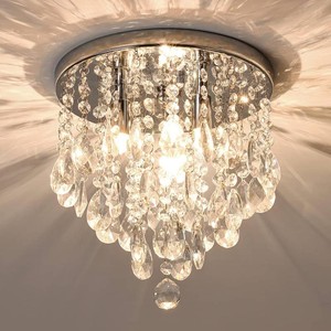 $50 3-Light Modern Small Chandelier G9 Base, Mini Crystal Flush Mount Ceiling Light Fixture Silver Finish, Ideal for Bedroom, Kitchen, Closet, Bathroom, Hallway (Chrome)