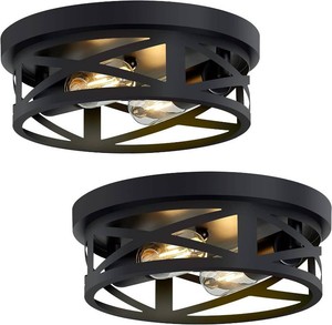 $34 SKEJAO Flush Mount Ceiling Light Fixture,Black 2-Light Hallway Light Fixtures Ceiling,Light Fixtures Ceiling Mount for Farmhouse,Kitchen,Hall,Bedroom,Bathroom (2 Pack)