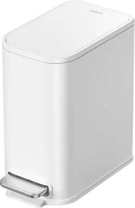 $30 Cesun Small Bathroom Trash Can with Lid Soft Close & Pedal, 1.3 Gal, White  Removable Inner Bucket, Slim Stainless Steel Garbage Can for BedroomOffice, Included 5 Trash Bags, Hidden Bag, Built to Last