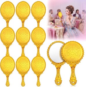 Qunclay 12 Pcs Vintage Gold Handheld Mirrors, Baroque Embossed Compact Makeup Mirror with Handle for Gold Themed Princess Party Favors, Weddings, Bridal Showers, Birthday Gifts, Travel