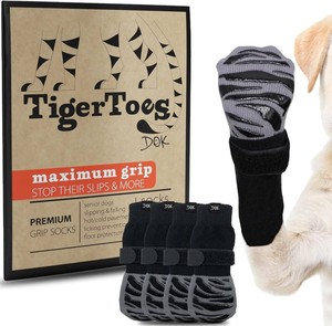 DOK TigerToes Premium Non-Slip Dog Socks for Hardwood Floors - Extra-Thick Grip that Works Even When Twisted - Prevents Licking, Slipping, and Great for Dog Paw Protection - Size Medium