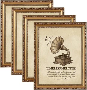 $43 Weysat 4 Pcs 9 x 12 Inch Picture Frames Gold Wood Antique Vintage Ornate Photo Frames with Resin Acrylic Front for Wall Hanging and Tabletop Photo Display Home Decor