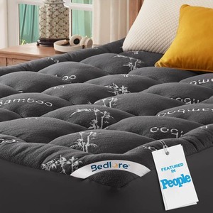 $40 BEDLORE Queen Mattress Topper Viscose Bamboo, Thick Pillow Top Mattress Pad  Stretchable Pockets Fit 6-18 Mattress, Soft Breathable Mattress Topper for Back Pain Relief and Hot Sleepers(Dark Gray)