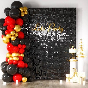 $60 LiteGrid Series Shimmer Wall Backdrop - 24Pcs Black  Square Sequin Shimmer Backdrop Panels, Photo Backdrop for Birthday, Anniversary, Wedding, Graduation and Party Decoration