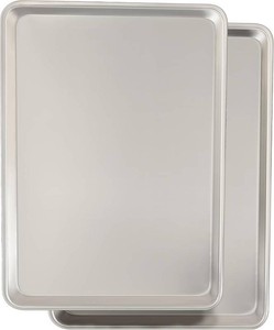 $20 Commercial Quality Baking Sheet Pan Set, Natural Aluminum Cookie Sheet, Umite Chef Warp Resistant Bakers Half Sheet Pan, Large Thick Cookie Tray Pans for Baking, Roasting(2 Pack, 18X13In)