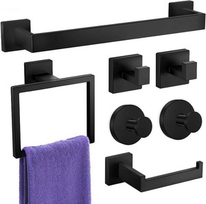 $20 Bathroom Hardware Accessories Set Bath Towel Bar Set, Towel Racks for Bathroom Wall Mounted, SUS304 Stainless Steel (Matte Black, 7-Pieces)