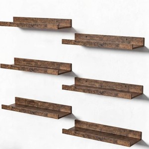 $23 upsimples Floating Shelves for Wall Decor and Storage, Brown, 6Pcs 15.7  Wall Mounted Wood Shelves for Living Room, Bedroom, Bathroom, Kitchen, Office, Laundry Room Display and Organize
