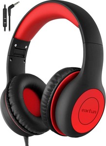 EarFun K1 Kids Headphones Wired with Mic, Volume Limit Headphones for Kids  Portable Wired Headphone with Shareport, Stereo Sound, Foldable Headset for SchoolToddlerTabletiPadKindle, Black Red