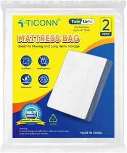 TICONN 2PK Plastic Mattress Bags for Moving, Waterproof Mattress Cover  3D Gusset Design, Tear Resistant & Dust Protection, Multiple Sizes Thickness Options, Reusable Mattress Protector