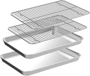 $23 Quarter Sheet Pan with Cooling Rack Set 2 Baking Sheets  2 Baking Racks, CEKEE Stainless Steel Cookie Sheets for Baking and Wire Rack - Rust & Warp Resistant & Nonstick, Size 12 x 9.8 x 1 Inch