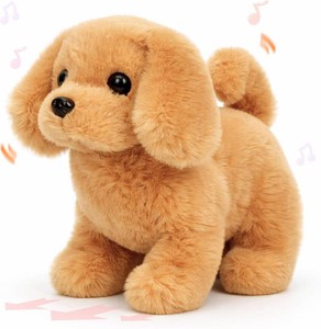 Hopearl Walking Dog Golden Retriever Interactive Electronic Pet Plush Toy Puppy Woof and Moving Animated Nodding Head Gifts for Toddlers Birthday, Dark Brown, 7