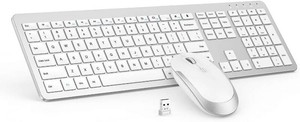 $34 seenda Wireless Keyboard and Mouse Combo, Slim Full-Size Design  Quiet typing and mouse clicks, 2.4G USB receiver, Adjustable DPI mouse, Compatible for Windows PCslaptops, White Silver