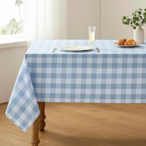 Checkered Tablecloth Rectangle Waterproof Gingham Table Cloth Washable Buffalo Plaid Table Cover Wrinkle Free for Kitchen, Dining and Outdoor Picnic, 52 x 70 Inch, Light Blue and White