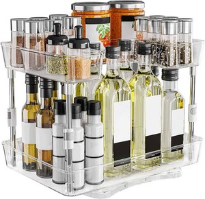 $30 360  Rotating Lazy Susan Turntable Organizer Spice Rack, 2 Tier Height Adjustable Rotating Spice Organization for Cabinet, Seasoning Organizer for Countertop, Pantry
