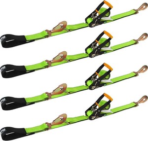 $90 Axle Tie-Down Straps 2 x 114 4-Pack 10,000lbs Green  Heavy duty spring snap hooks,DOT certified,load capacity 3,300lbs, compatible with car transport trailers,Cordura wear pads