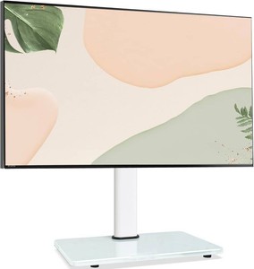 $52 Swivel Universal TV Stand for 32-75 inch TVs with Tilt DownUp, 8 Levels Height Adjustable Table Top TV Mount Stand with Stable Heavy Duty Tempered Glass Base, MAX VESA 600x400 mm up to 99lbs, White