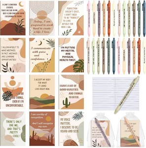 Mooliwe 24 Pcs Affirmation Notebooks Pens Bulk Gifts, Gratitude,Rustic  Small Bags Included, Motivational Notepads for Women, Daily Affirmations Journal, Stress Relief Self-care, Employee Rewards