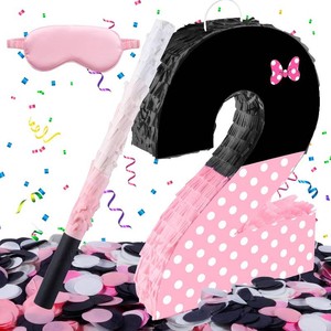 $28 15.7 x 11.5 x 3 Inch Pink Bow Number 2 Pinata,Pink Bow Birthday Decorations, Fillable Hanging Pi ata with Stick Blindfold Confetti for Girls Boys 2nd Anniversary Party Decorations