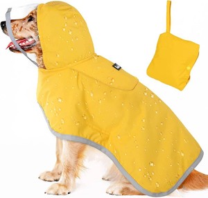 $24 Lukovee Dog Raincoat, Waterproof Rain Jacket, Clear Hood & Reflective Rim  Easy On Off Adjustable Straps, Leash Hole, Soft Mesh Lining, Storage Pocket, Poncho for Small Medium Large Dogs (Yellow, XL)