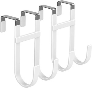 FYY Over the Door Hooks, Double-Hanger 2 Pack, Fits Doors 1 38 White  Heavy Duty Metal, Hold 100lbs, Rubber-Coated, No-Drilling, for Bathroom Dorm, Hanging Clothes Towels Bags Ironing Board Robe