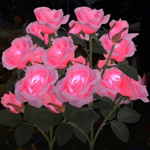 $25 Solar Rose Lights Outdoor, 2 Pack with 14 Rose Flowers Waterproof Color Changing LED Flower Lights, Solar Powered Garden Stakes for Yard, Patio, Pathway Decor - Artificial Floral Decorative Lighting