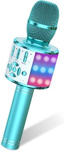 $20 Amazmic Kids Karaoke Microphone Machine Toys for Girls Bluetooth Microphone with LED Light, Christmas Birthday Gift for Girls Boys 3-12 Years Old (Blue)