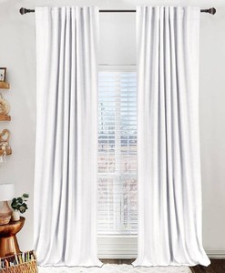 $37 Faux Linen Total Blackout Curtains for Bedroom 63 Inch Long Bright White  100% Blackout Shield, Back TabRod Pocket Living Room Drapes, Thermal Insulated Blackout Curtains 2 Panels Set, 50W x 63L
