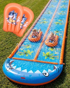 $85 40 5.9FT Heavy Duty Slip and Slide with Sprinkler and 2 Boards, Water Slide for Adults with 3-Way Water Sprinkler, Giant Slip n Slide for Outdoor Backyard Lawn Kids Teens and Adults (Blue&Orange)