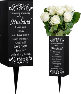 WEBEEDY Husband Cemetery Vase Decorations for Grave with Spikes Husband Metal Grave Vases Decorations for Cemetery Memory Sign Funeral Fathers Day Memorial Day Decor, 1 pc (3x8 Inch)