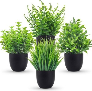 Der Rose 4 Pack Small Fake Plants in Black Pots, Bathroom Office Decor  No-watering artificial plants, gothic black pot style, for shelf desk office kitchen table and Halloween fall home decor