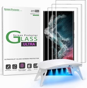 $34 amFilm Ultra Glass Screen Protector for Samsung Galaxy S22 Ultra 6.8 2022  9H Tempered Glass, Liquid Dispersion Tech, Designed and Compatible with UltraSonic Fingerprint Scanner 3 Pack