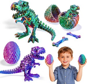 2 Packs Easter 3D Printed Dinosaur Toys for Boys 3-5 Years Skeleton T-Rex Figure with Large Storage Crystal Eggs Easter and Birthday Gifts Fidget Toys for 3 4 5 6 7 8 9 10 11 12 Years Old Boys Girls