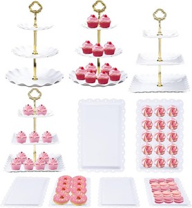 $25 Frigg 10Pcs Dessert Table Display Set  White Cake Stand,4Pcs 3 Tiered Cupcake Stands and 6Pcs Dessert Trays Serving Trays for Party Baby Shower Wedding Decorations