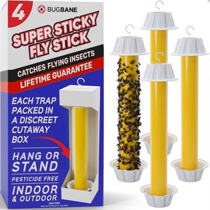 $22 Fly Stick Sticky Fly Traps for Indoors Outdoor 4pk. Non-Toxic Super Sticky Hanging Flies Catcher Paper Tape Strips for Home. Catches All Bugs and gnats. Indoor Outdoor House Flying Insect Trap.