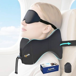 $40 Patented Head-Bobble-preventing Ergonomic Travel Neck Pillow Combo  Game-Changer Adjustable & Detachable Seat Strap for Head-stability Exclusive Golden Formula Memory Foam 3D Contoured Eye Mask