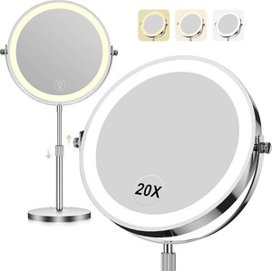 $36 Dienmern Makeup Mirror, 1X20X Rechargeable Vanity Mirror with Lights  Double-Sided, 5000mAh, 3 Color Dimmable Brightness, Magnification, 360  Rotation, for Dorm, Room Essentials, Women Gift