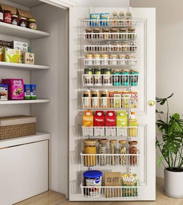 $60 Mefirt White 9-Tier Over The Door Pantry Organizer, Pantry Organization  Pantry Hanging Organizers and Storage, Adjustable Heavy-Duty Metal for Home & Kitchen, Back of Door Seasoning Rack