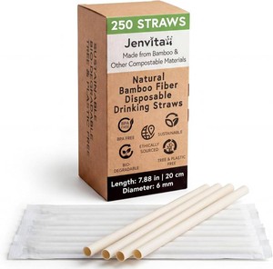 Powder Bamboo Straws (250-Pack) - 7.88 Disposable Straws Individually Wrapped  100% Compostable  Durable & Biodegradable  Made for Hot & Cold Drinks  Perfect for Weddings, Parties & Event