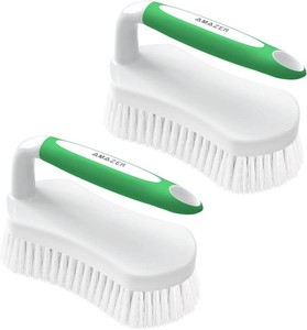 Scrub Brush for Cleaning Comfort Grip Shower Scrubber Stiff Bristles with Handle Heavy Duty Cleaner Brush for Tub Sink Carpet Floor - Pack of 2 (GreenGreen)