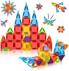 Mini Magnetic Tiles 32pcs, STEM Travel Building Blocks Set for Toddlers 3-10, Portable Construction Toys for Boys & Girls
