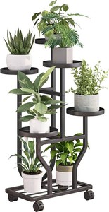 $31 Plant Stand with Wheels, Black 5 Tier Metal Plant Shelf for Indoor Outdoor  Corner Plants Stand Indoor for Bedroom Living Room, Outdoor Plant Stand for Garden Balcony Yard, Holds 5-7 Pots of Plants