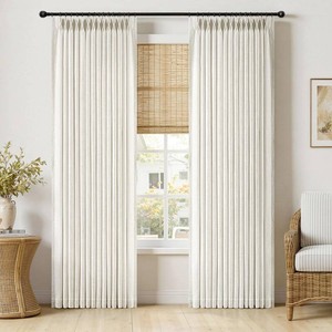 $49 MIULEE Pinch Pleated Thick Linen Curtains 90 Inches Neutral Beige White  2 Panels,Living Room Bedroom,Linen Texture Memory Trained Drapes Pinch Pleat Light Filtering,Farmhouse Window Curtains