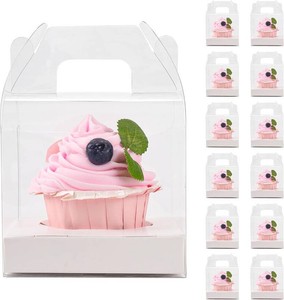 30 Pack Clear Plastic Individual Cupcake Containers with Handles  30 Clear Single Cupcake Boxes with Handles, Inserts, and Stickers, Suited for Dessert Shops, Weddings, and Batch Gifting