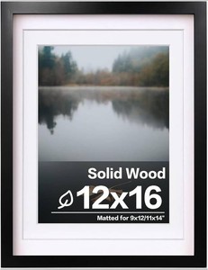 Egofine 12x16 Picture Frame Black, Covered by Plexiglass Made of Solid Wood, Display Pictures 9x12 and 11x14 with Mat or 12x16 Without Mat, for Wall Mounting Photo Frame