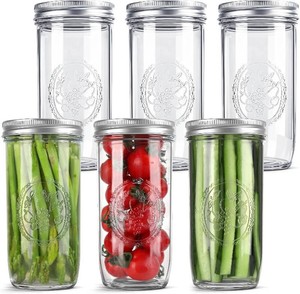 $28 Anwoi Mason Jars 24 oz Wide Mouth with Measurement Marks   6 Pack Glass Canning Jars with Airtight Leakproof Lids & Bands, BPA-Free for Meal Prep, Fermentation, Pickling & Storage(clear 6pack 24oz)