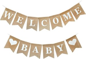 Baby Shower Banner, Welcome Baby Sign, Pre Strung Burlap Gender Reveal Banner for Boy and Girl, Newborn Birth Hospital Signs, Baby Shower Decorations